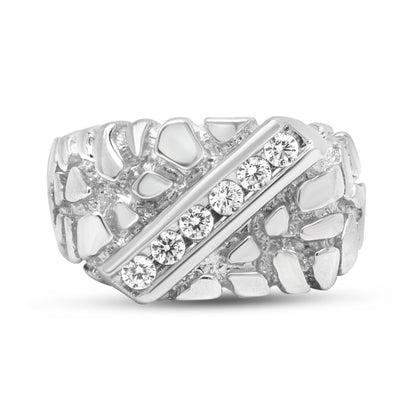 .925 Sterling Silver 1/3 Diamond 6 Stone Rectangle Nugget Gents Ring - Size 10 by Bids.com