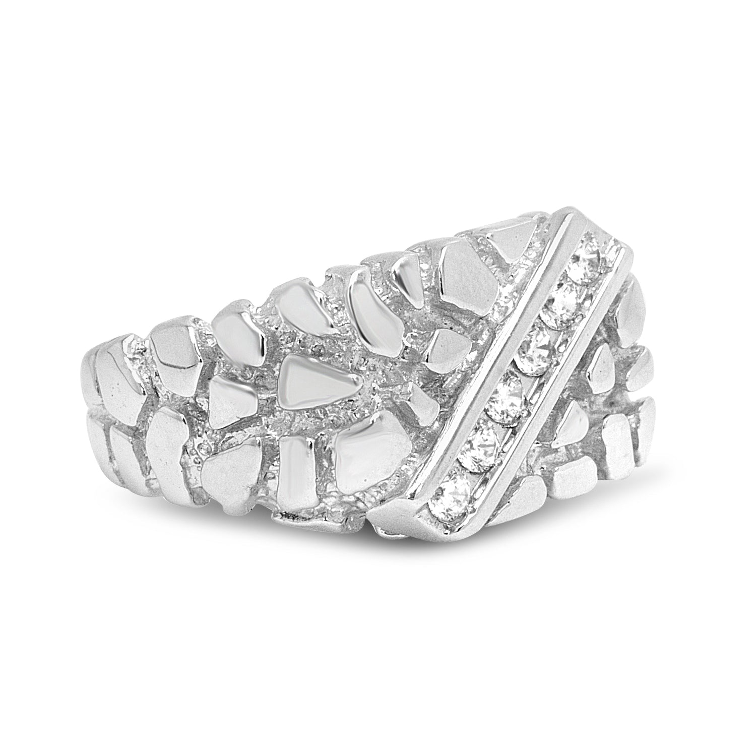.925 Sterling Silver 1/3 Diamond 6 Stone Rectangle Nugget Gents Ring - Size 10 by Bids.com