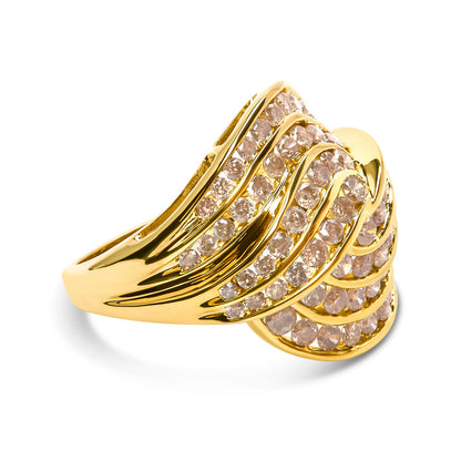 10K Yellow Gold 2.0 Cttw Channel Set Diamond Cocktail Swirl Band Ring (K-L Color, I1-I2 Clarity) - Ring Size 7 by Bids.com