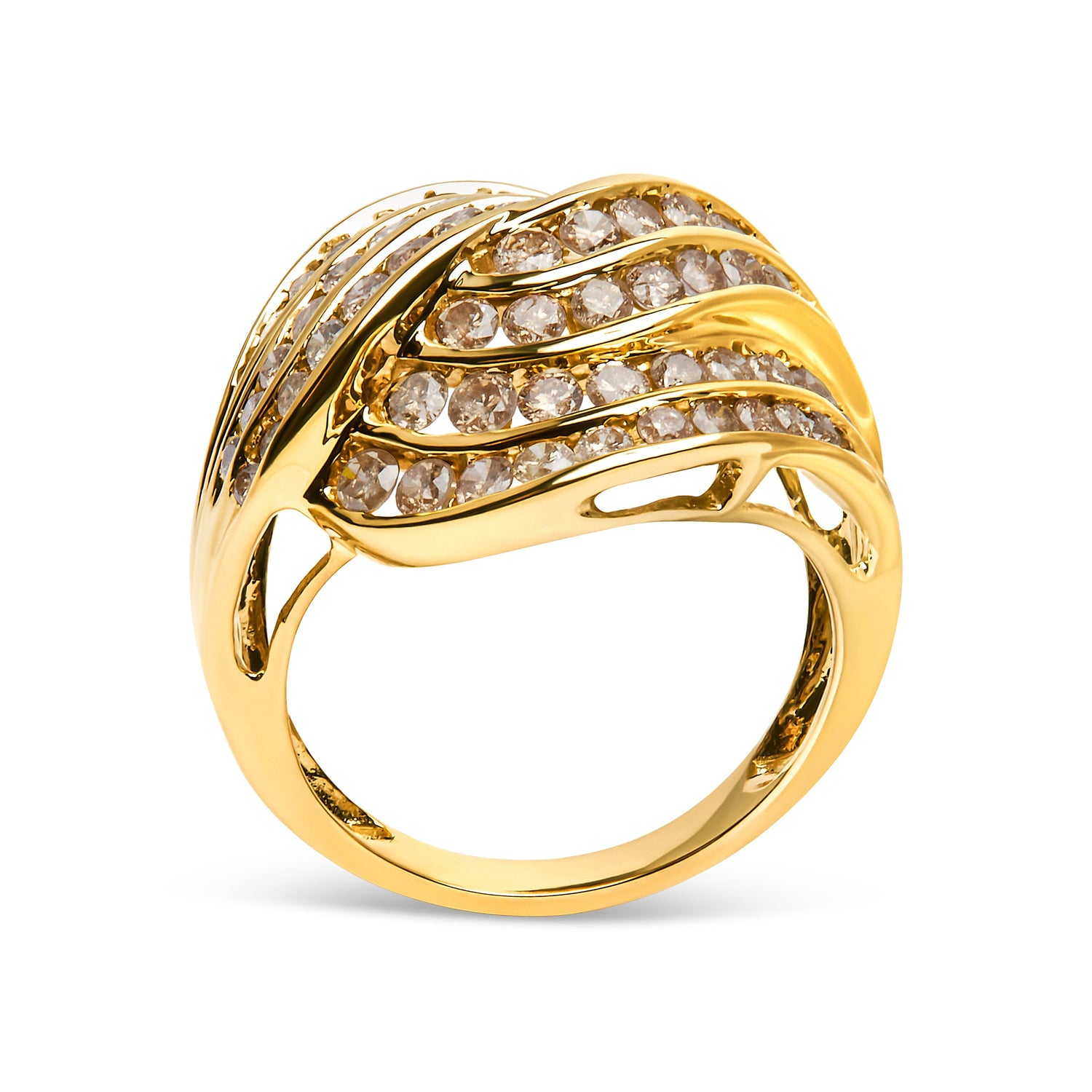10K Yellow Gold 2.0 Cttw Channel Set Diamond Cocktail Swirl Band Ring (K-L Color, I1-I2 Clarity) - Ring Size 7 by Bids.com