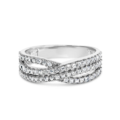10K White Gold 3/4 Cttw Princess Natural Diamond Split Shank and Weave Band Ring (H-I Color, SI1-SI2 Clarity) - Ring Size 7 by Bids.com