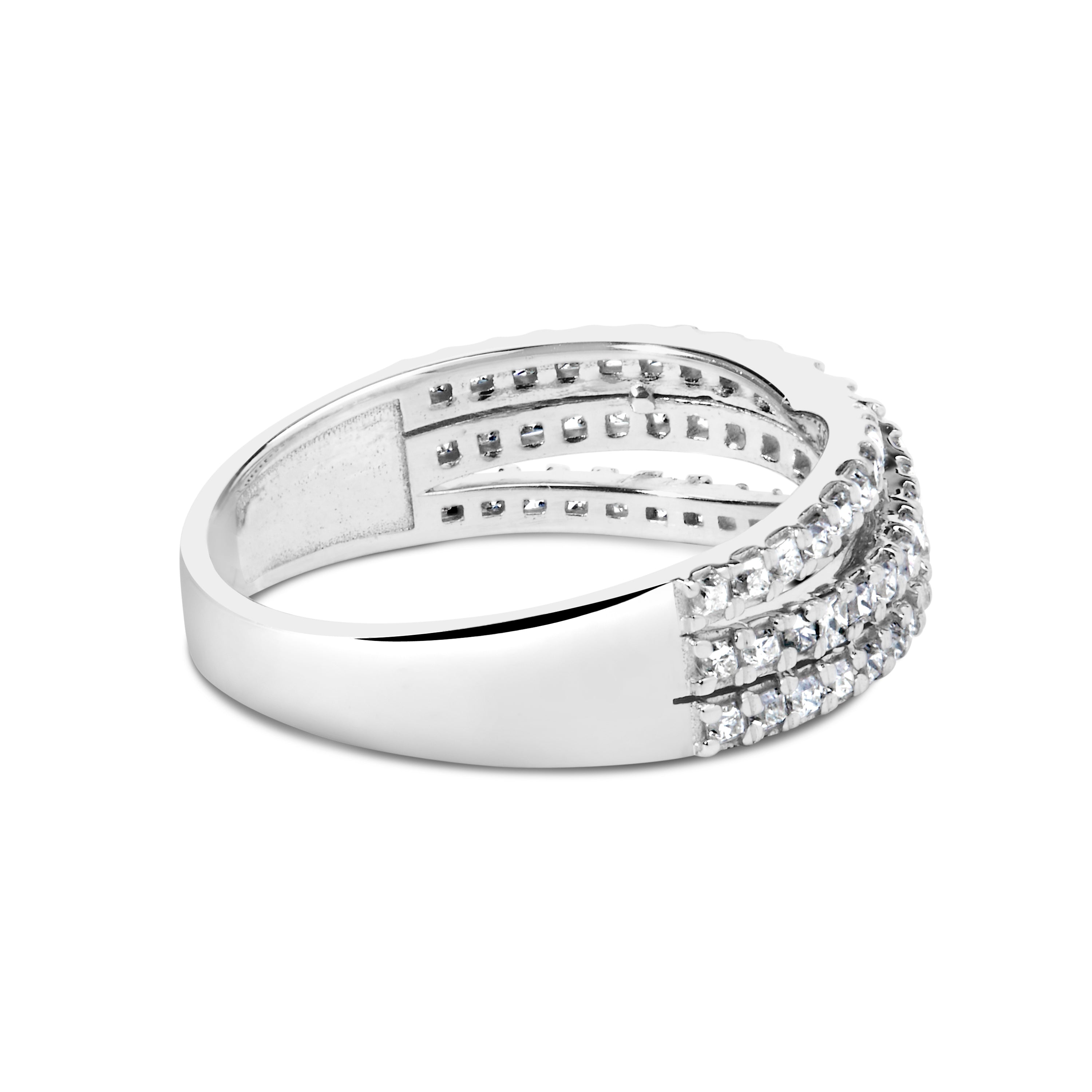 10K White Gold 3/4 Cttw Princess Natural Diamond Split Shank and Weave Band Ring (H-I Color, SI1-SI2 Clarity) - Ring Size 7 by Bids.com