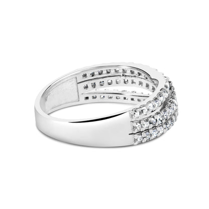 10K White Gold 3/4 Cttw Princess Natural Diamond Split Shank and Weave Band Ring (H-I Color, SI1-SI2 Clarity) - Ring Size 7 by Bids.com
