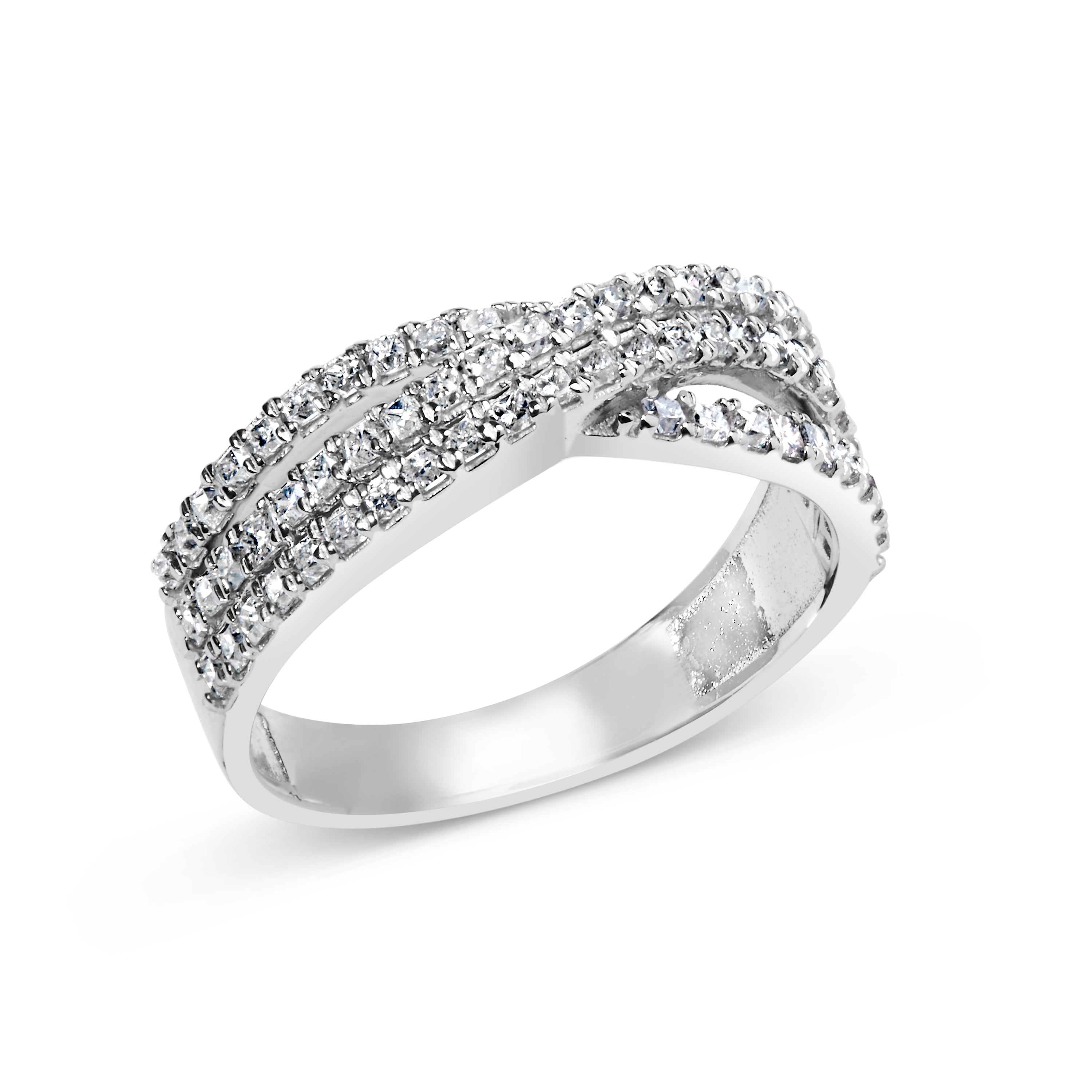10K White Gold 3/4 Cttw Princess Natural Diamond Split Shank and Weave Band Ring (H-I Color, SI1-SI2 Clarity) - Ring Size 7 by Bids.com