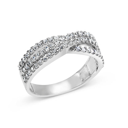 10K White Gold 3/4 Cttw Princess Natural Diamond Split Shank and Weave Band Ring (H-I Color, SI1-SI2 Clarity) - Ring Size 7 by Bids.com