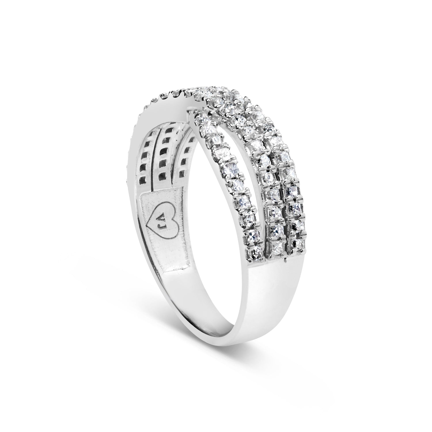 10K White Gold 3/4 Cttw Princess Natural Diamond Split Shank and Weave Band Ring (H-I Color, SI1-SI2 Clarity) - Ring Size 7 by Bids.com