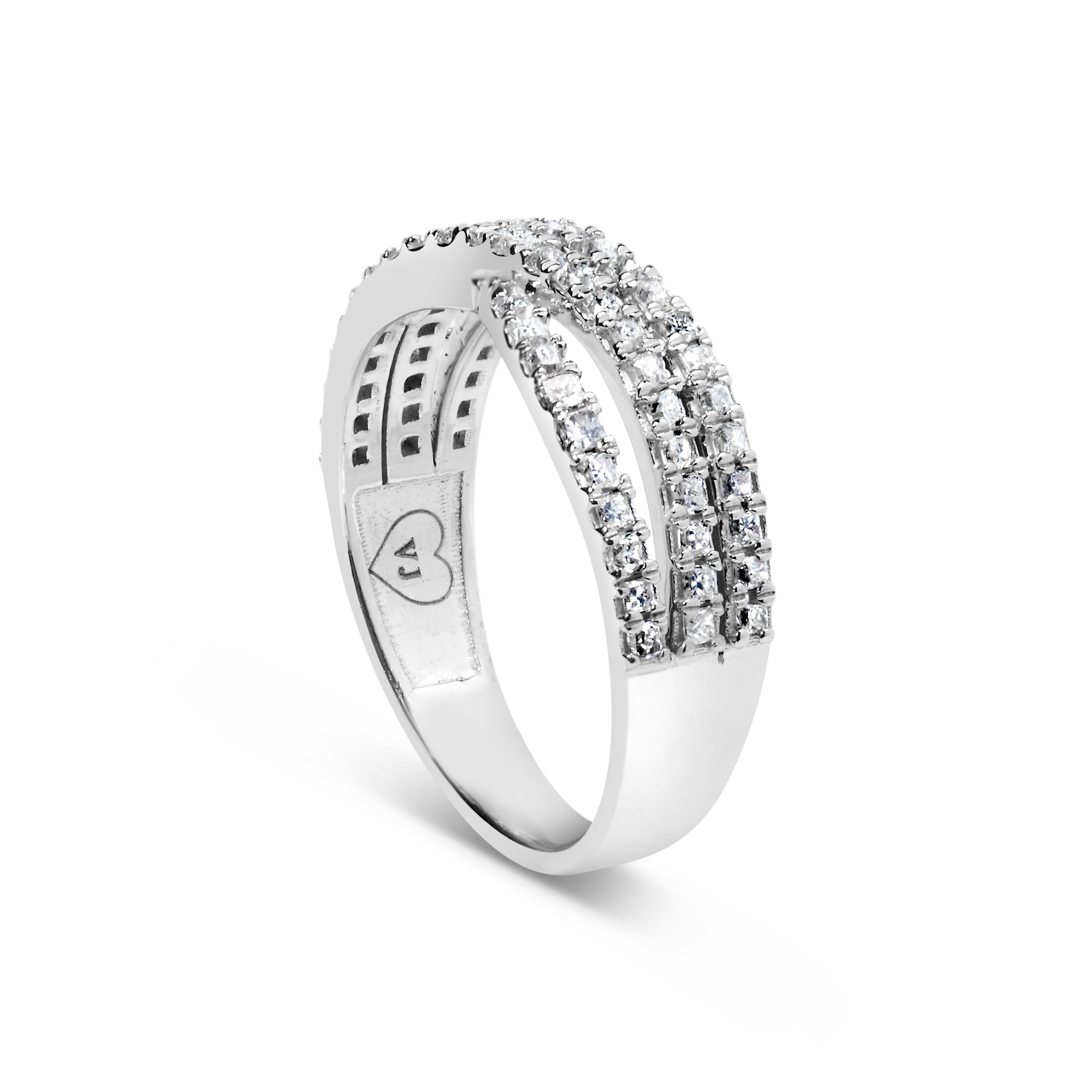 10K White Gold 3/4 Cttw Princess Natural Diamond Split Shank and Weave Band Ring (H-I Color, SI1-SI2 Clarity) - Ring Size 7 by Bids.com