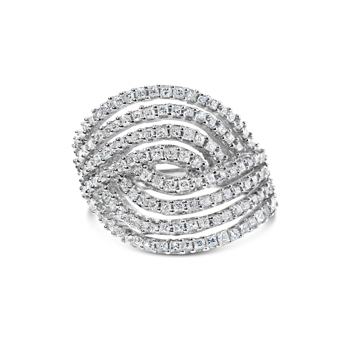 10K White Gold 1 1/2 Cttw Princess Diamond Swirl Design Cocktail Ring  DestGlow