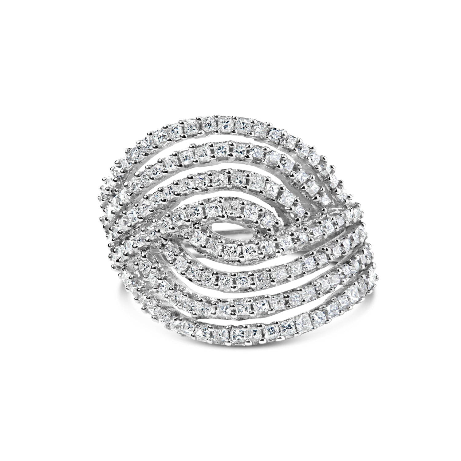 10K White Gold 1 1/2 Cttw Princess Diamond Swirl Design Cocktail Ring  DestGlow