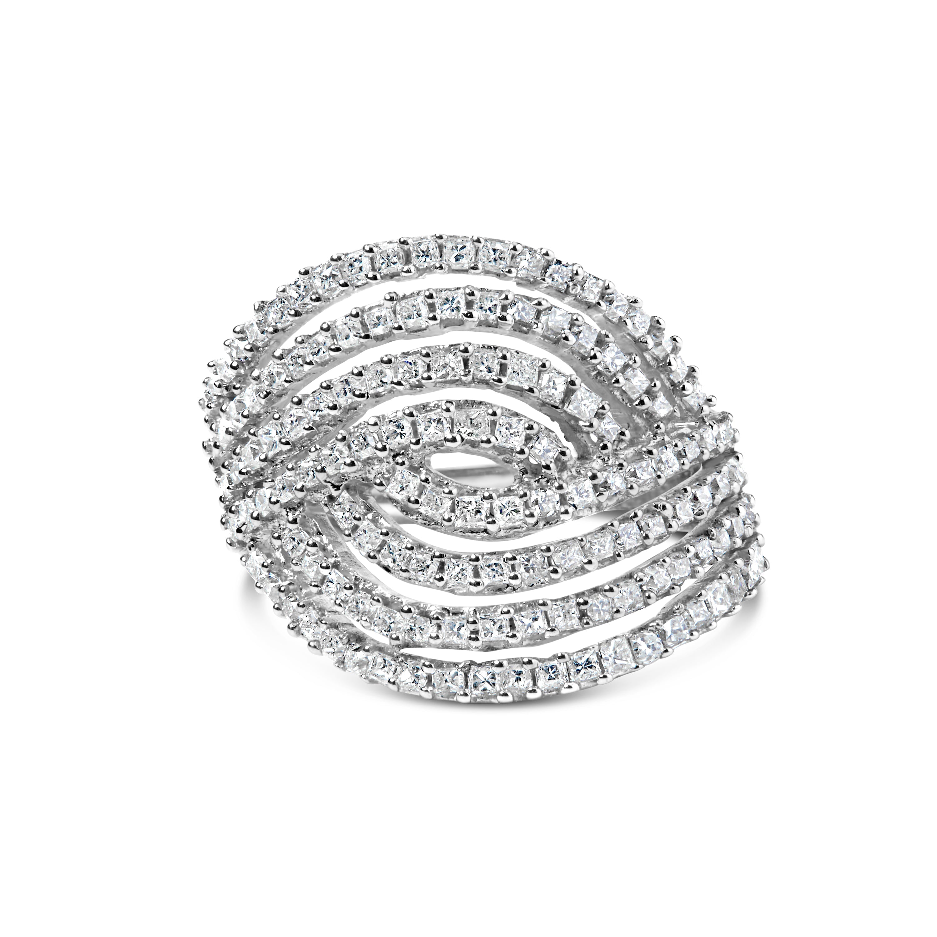 10K White Gold 1 1/2 Cttw Princess Diamond Swirl Design Cocktail Ring  DestGlow