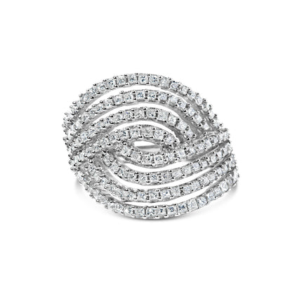 10K White Gold 1 1/2 Cttw Princess Diamond Swirl Design Cocktail Ring  DestGlow