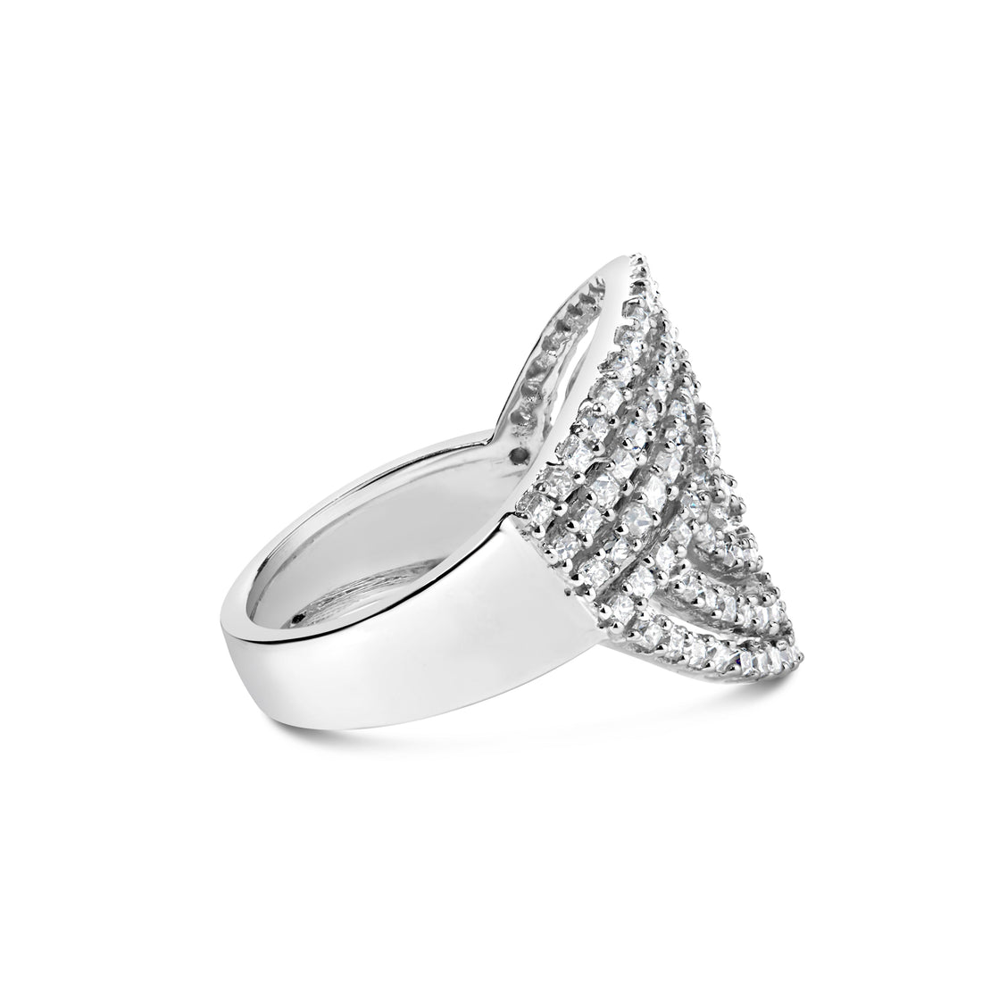 10K White Gold 1 1/2 Cttw Princess Diamond Swirl Design Cocktail Ring  DestGlow