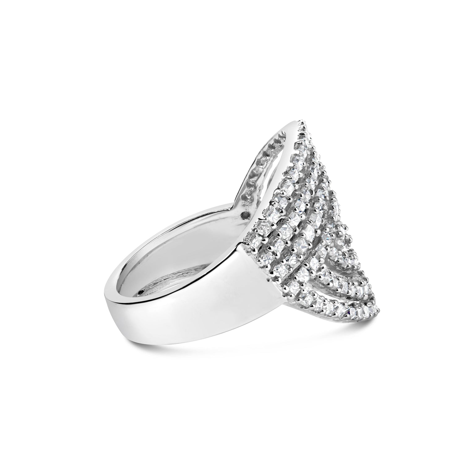 10K White Gold 1 1/2 Cttw Princess Diamond Swirl Design Cocktail Ring  DestGlow
