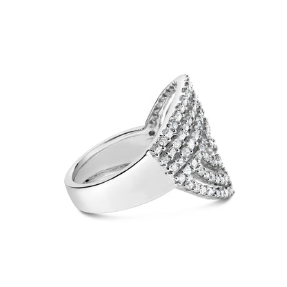 10K White Gold 1 1/2 Cttw Princess Diamond Swirl Design Cocktail Ring  DestGlow