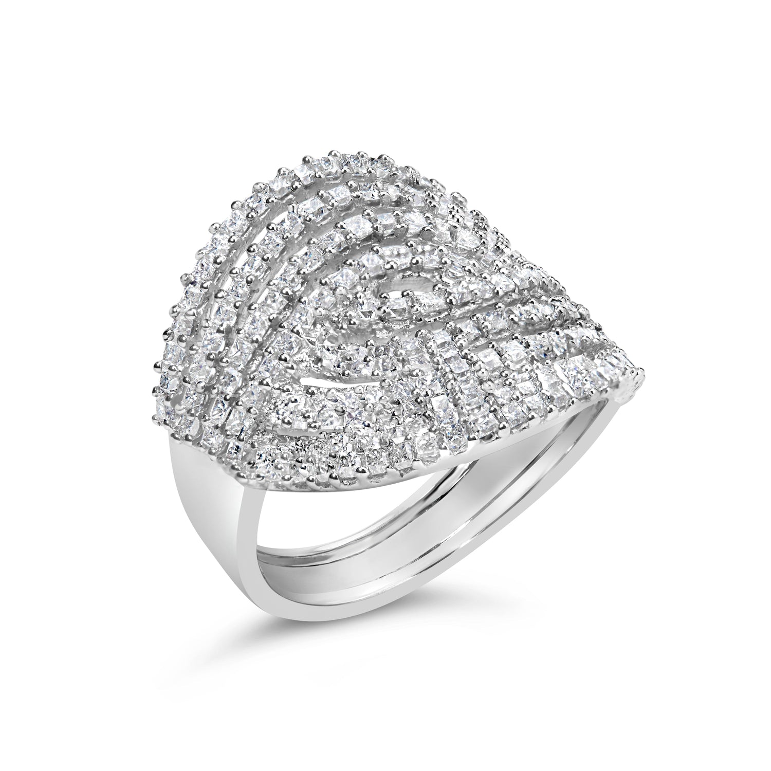 10K White Gold 1 1/2 Cttw Princess Diamond Swirl Design Cocktail Ring  DestGlow