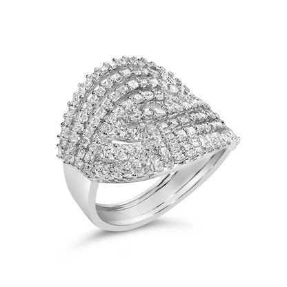10K White Gold 1 1/2 Cttw Princess Diamond Swirl Design Cocktail Ring  DestGlow
