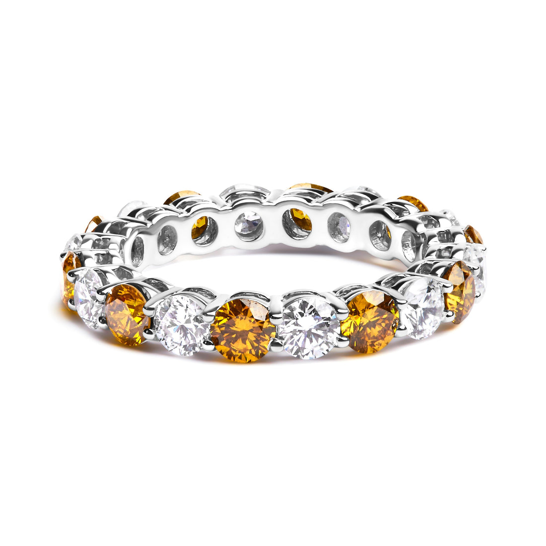 14K White Gold 3.00 Cttw Alternating White and Yellow Lab-Grown Diamond Eternity Band Ring (F-G Color, VS1-VS2 Clarity) - Size 6.5  DestGlow