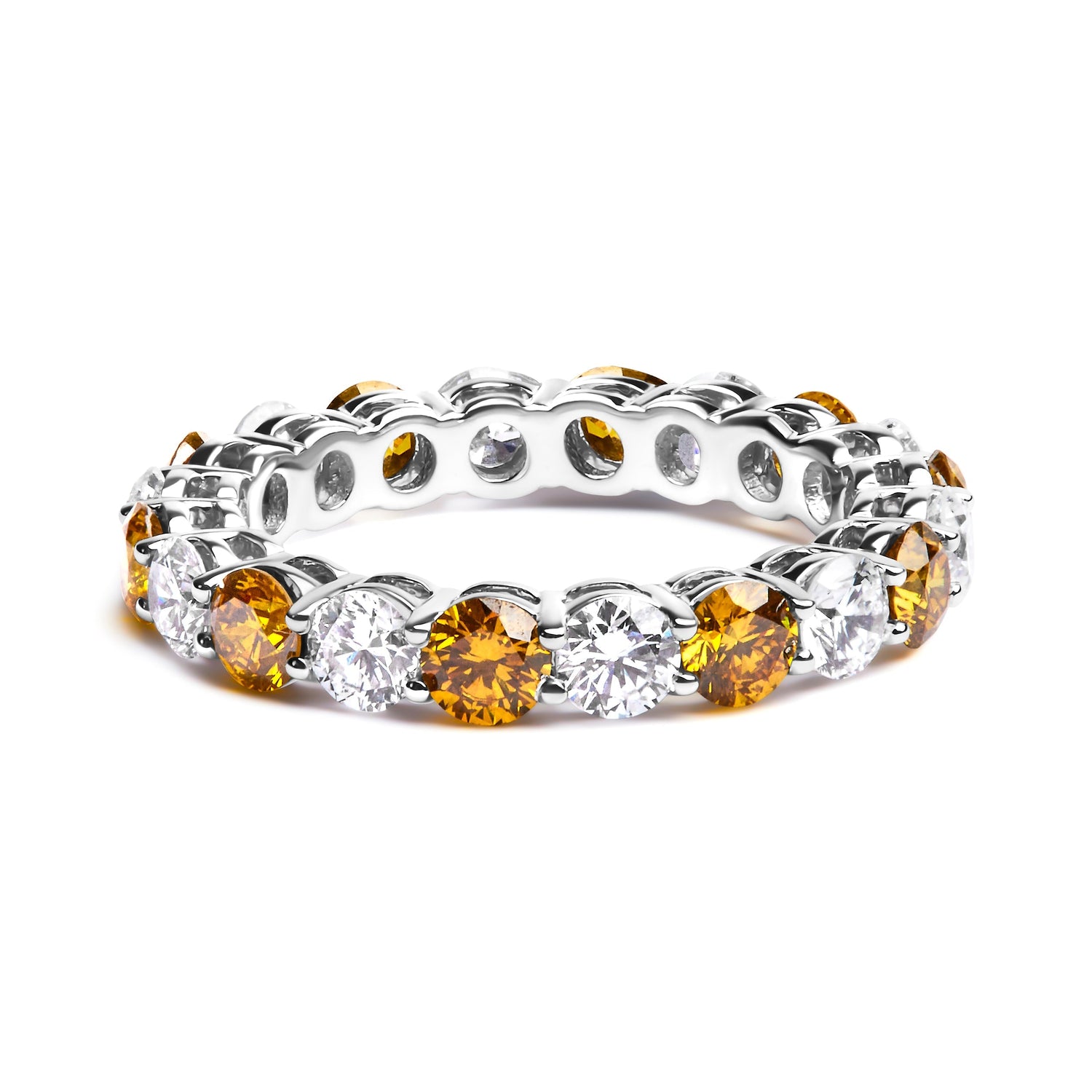 14K White Gold 3.00 Cttw Alternating White and Yellow Lab-Grown Diamond Eternity Band Ring (F-G Color, VS1-VS2 Clarity) - Size 6.5  DestGlow