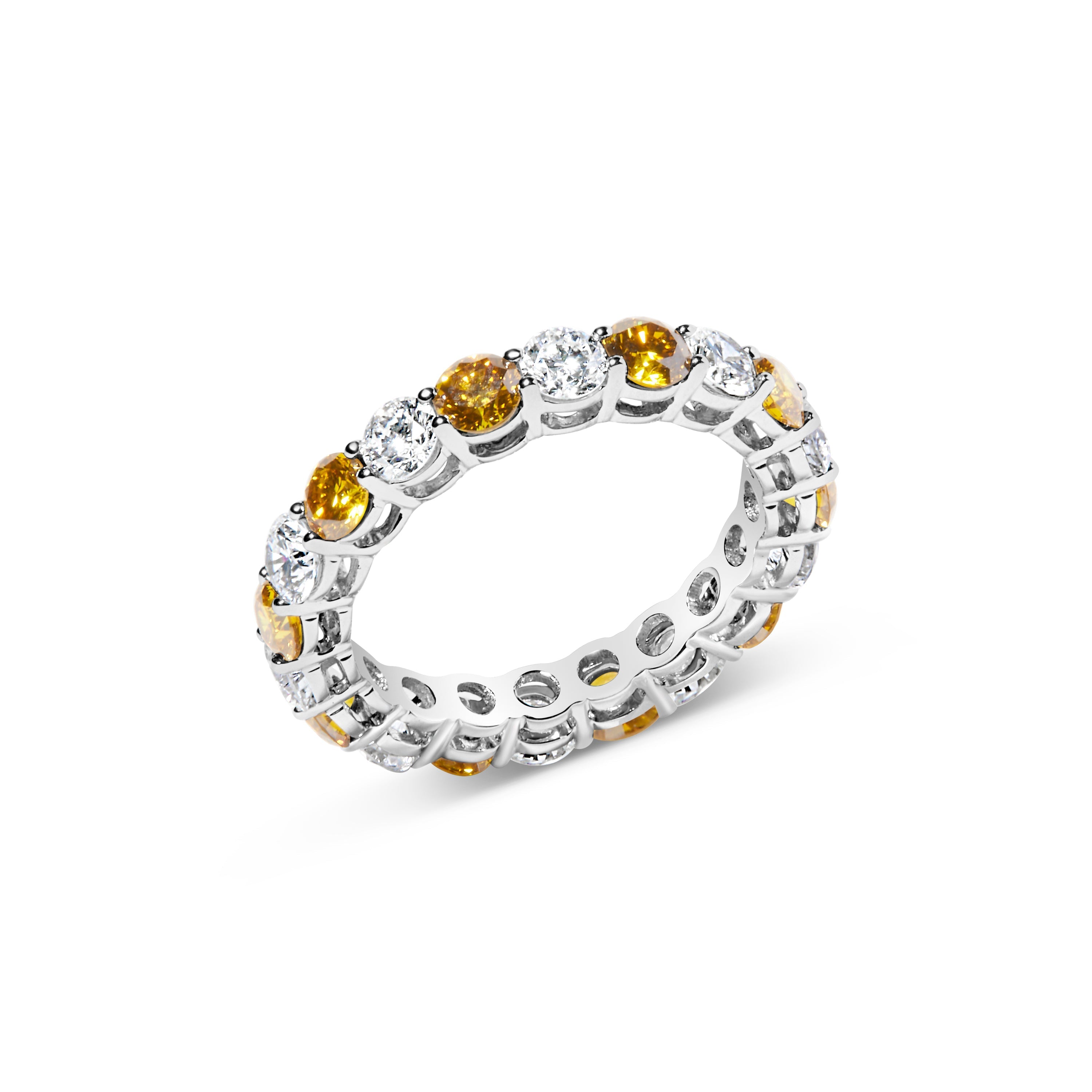 14K White Gold 3.00 Cttw Alternating White and Yellow Lab-Grown Diamond Eternity Band Ring (F-G Color, VS1-VS2 Clarity) - Size 6.5  DestGlow
