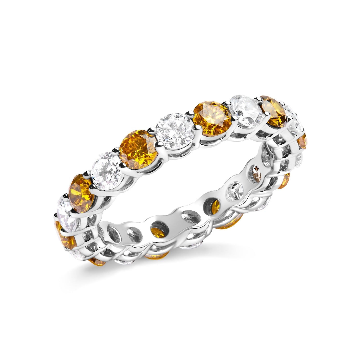 14K White Gold 3.00 Cttw Alternating White and Yellow Lab-Grown Diamond Eternity Band Ring (F-G Color, VS1-VS2 Clarity) - Size 6.5  DestGlow
