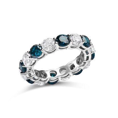 14K White Gold 6 1/4 Cttw Alternating Lab-Grown White and Natural Treated Blue Diamond Eternity Band Ring (F-G Color, VS1-VS2 Clarity) by Bids.com