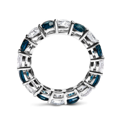 14K White Gold 6 1/4 Cttw Alternating Lab-Grown White and Natural Treated Blue Diamond Eternity Band Ring (F-G Color, VS1-VS2 Clarity) by Bids.com