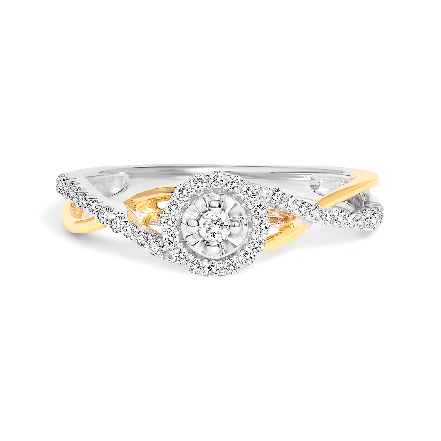 14K Yellow Gold Plated .925 Sterling Silver 1/4 Cttw Diamond Bypass and Halo Promise Ring (I-J Color, I3 Clarity) - Ring Size 7  DestGlow