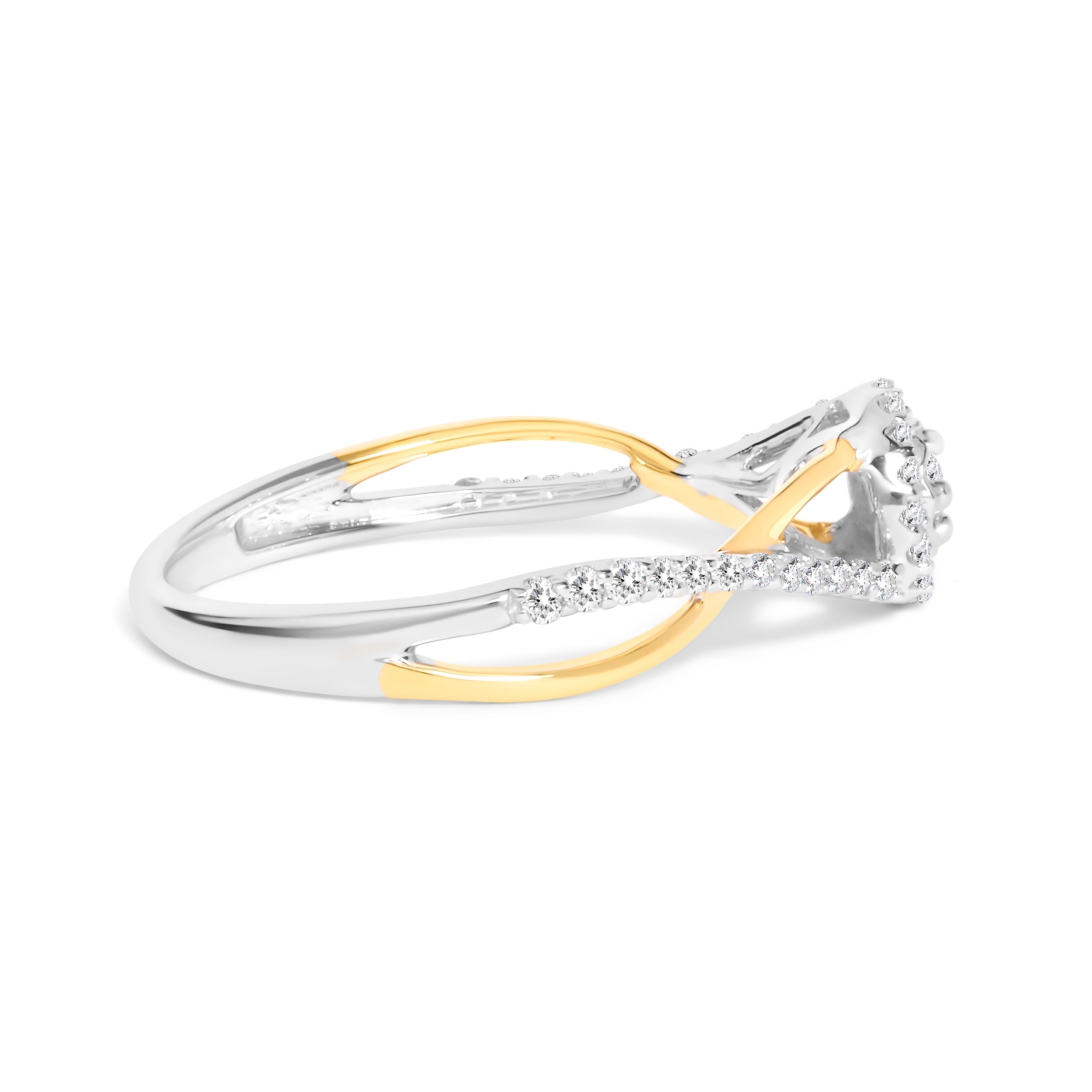 14K Yellow Gold Plated .925 Sterling Silver 1/4 Cttw Diamond Bypass and Halo Promise Ring (I-J Color, I3 Clarity) - Ring Size 7  DestGlow