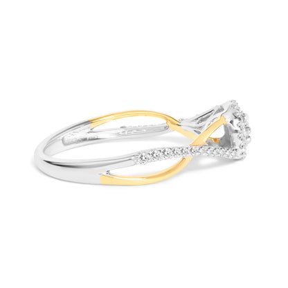 14K Yellow Gold Plated .925 Sterling Silver 1/4 Cttw Diamond Bypass and Halo Promise Ring (I-J Color, I3 Clarity) - Ring Size 7  DestGlow
