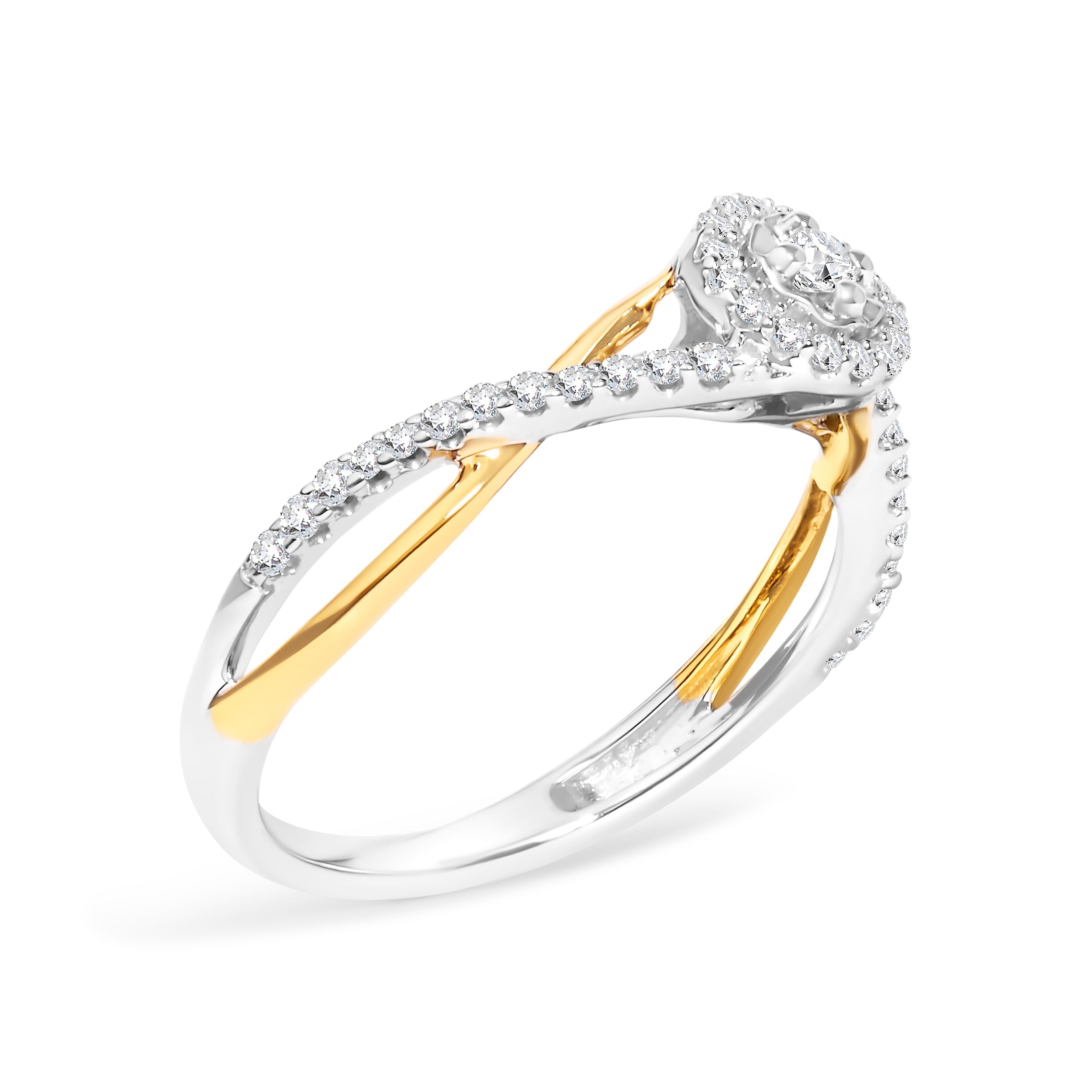 14K Yellow Gold Plated .925 Sterling Silver 1/4 Cttw Diamond Bypass and Halo Promise Ring (I-J Color, I3 Clarity) - Ring Size 7  DestGlow