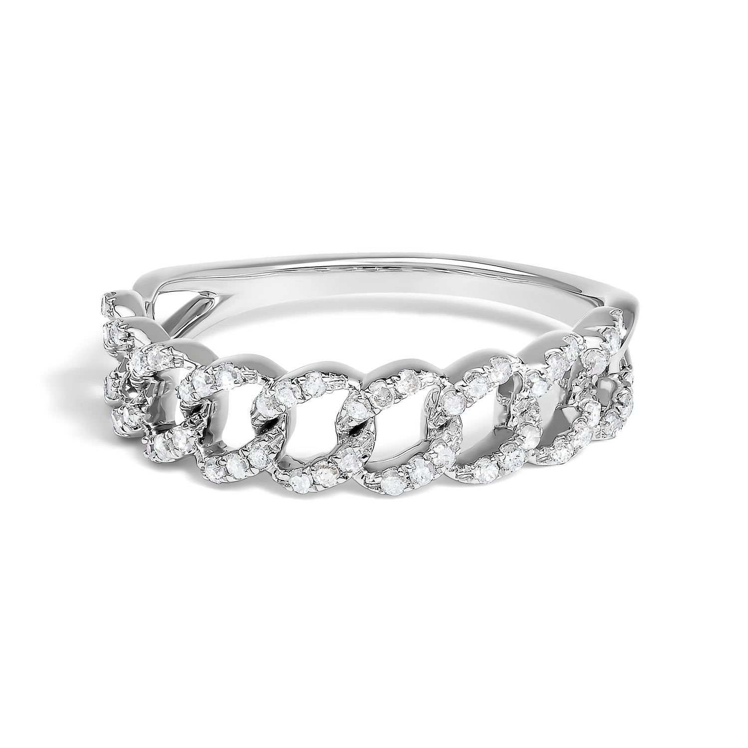 .925 Sterling Silver 1/4 Cttw Diamond Curb Link Band Ring  DestGlow