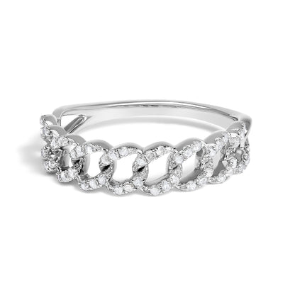 .925 Sterling Silver 1/4 Cttw Diamond Curb Link Band Ring  DestGlow