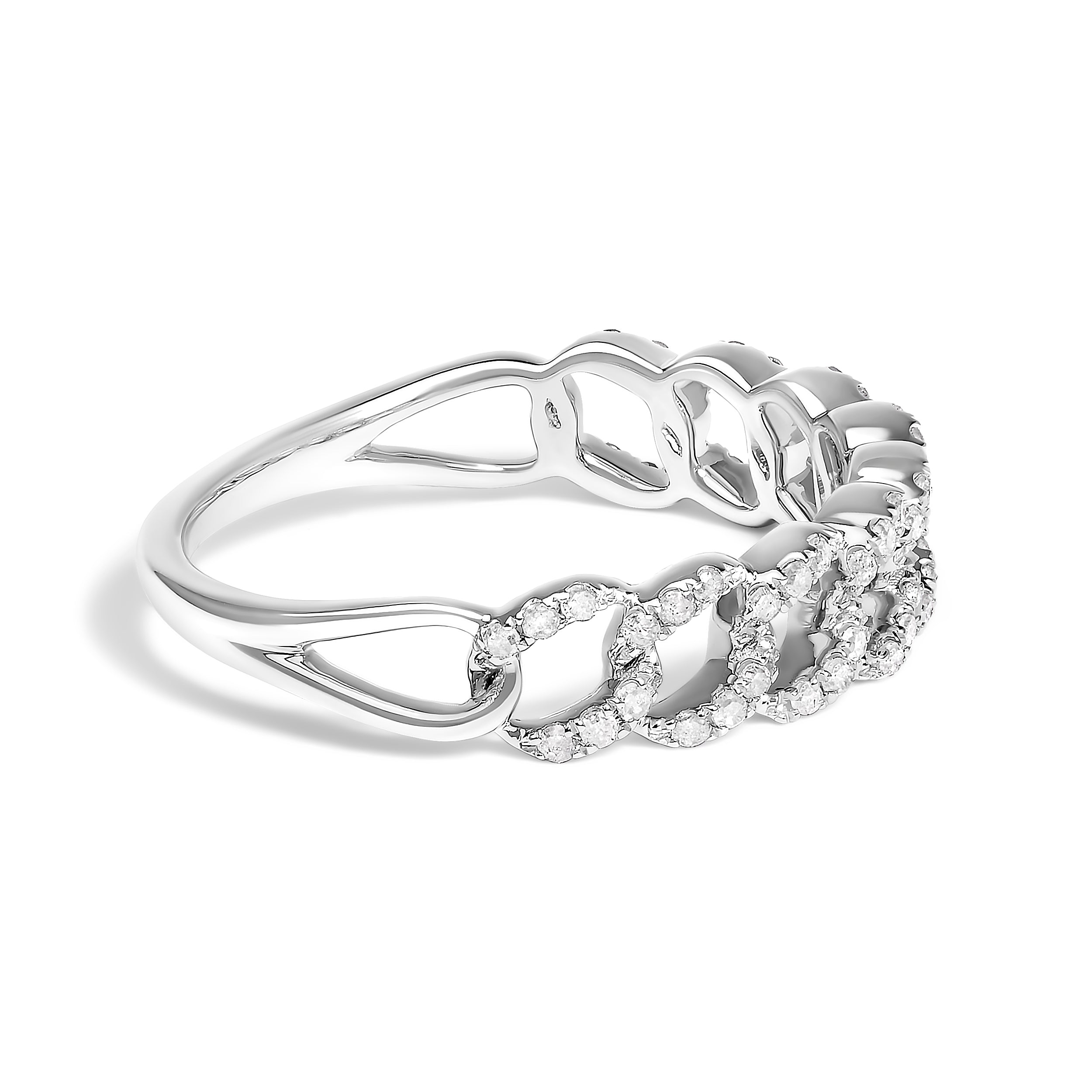.925 Sterling Silver 1/4 Cttw Diamond Curb Link Band Ring  DestGlow