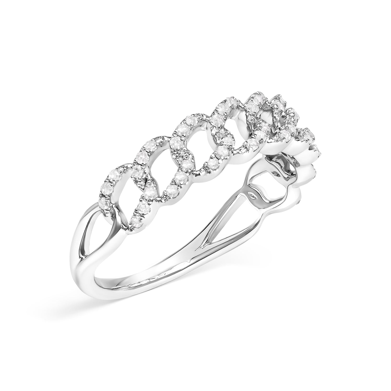 .925 Sterling Silver 1/4 Cttw Diamond Curb Link Band Ring  DestGlow