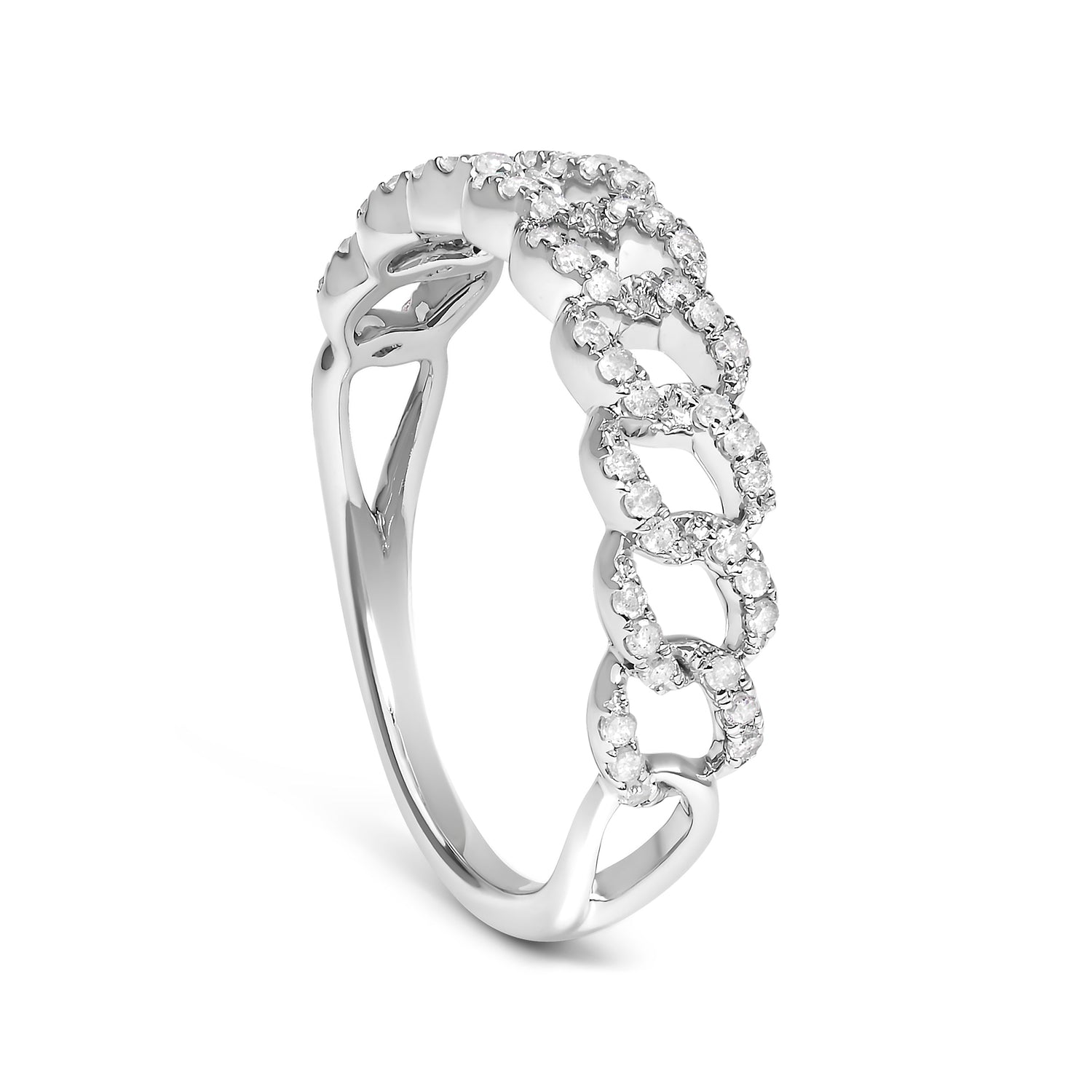 .925 Sterling Silver 1/4 Cttw Diamond Curb Link Band Ring  DestGlow
