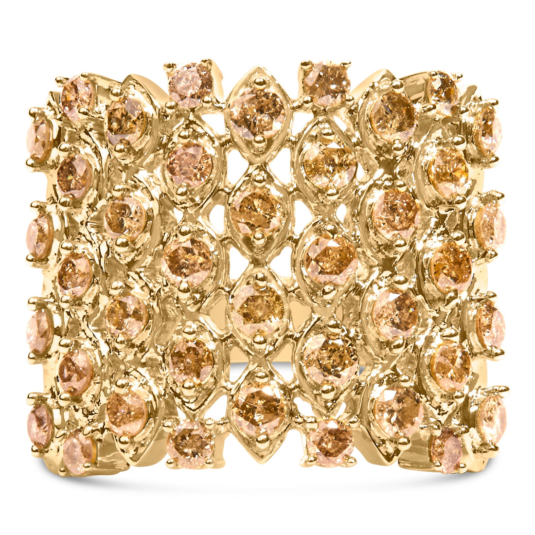 10K Yellow Gold 2.0 Cttw Brown Diamond Mesh Link Cocktail Ring  DestGlow