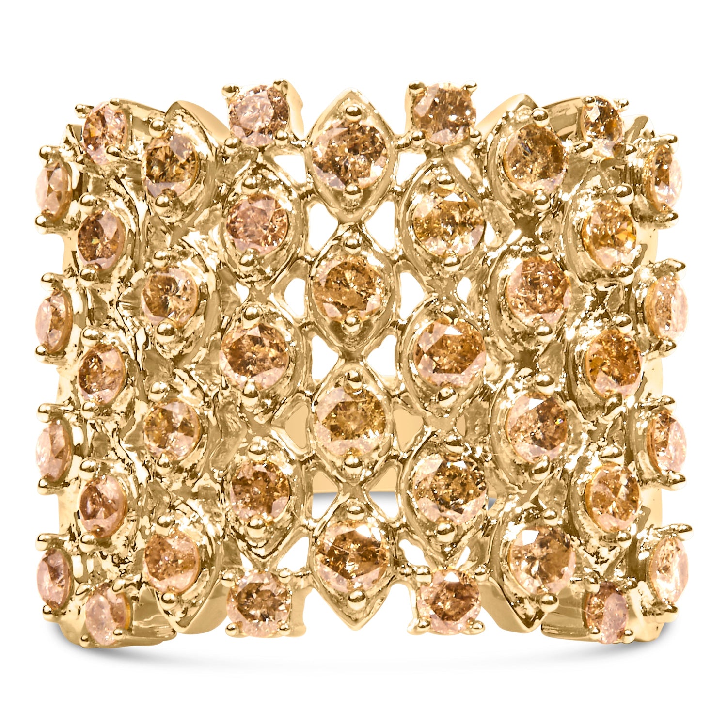 10K Yellow Gold 2.0 Cttw Brown Diamond Mesh Link Cocktail Ring  DestGlow