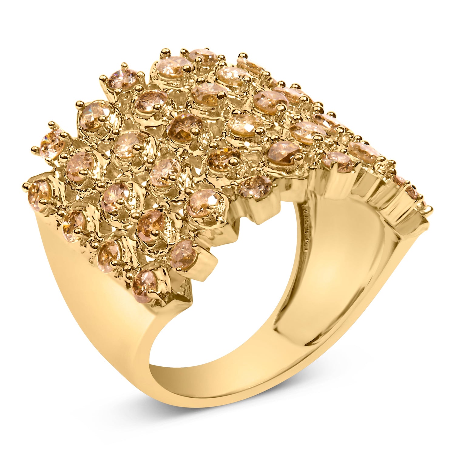 10K Yellow Gold 2.0 Cttw Brown Diamond Mesh Link Cocktail Ring  DestGlow