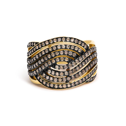 10K Yellow Gold Plated .925 Sterling Silver 1.0 cttw Champagne Diamond Crossover Ring  DestGlow