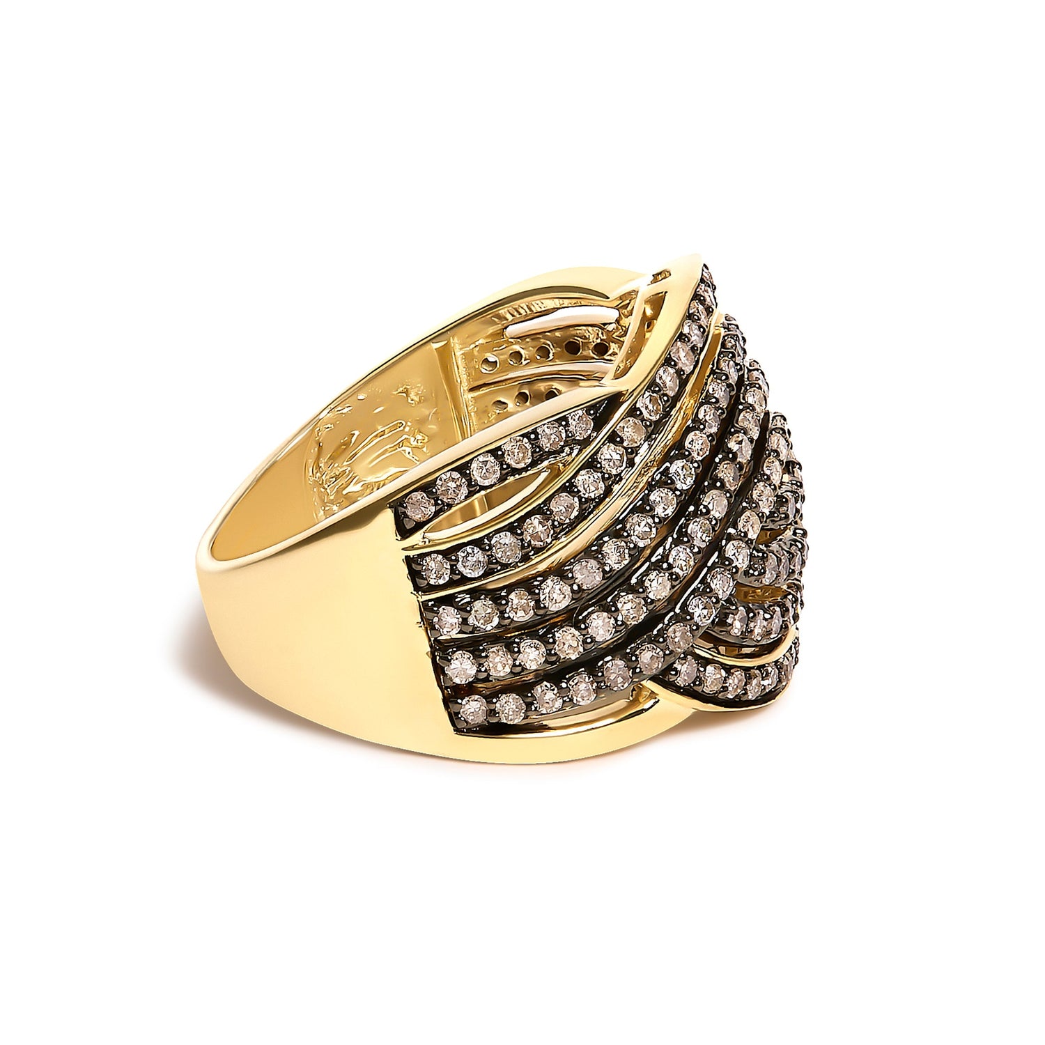 10K Yellow Gold Plated .925 Sterling Silver 1.0 cttw Champagne Diamond Crossover Ring  DestGlow