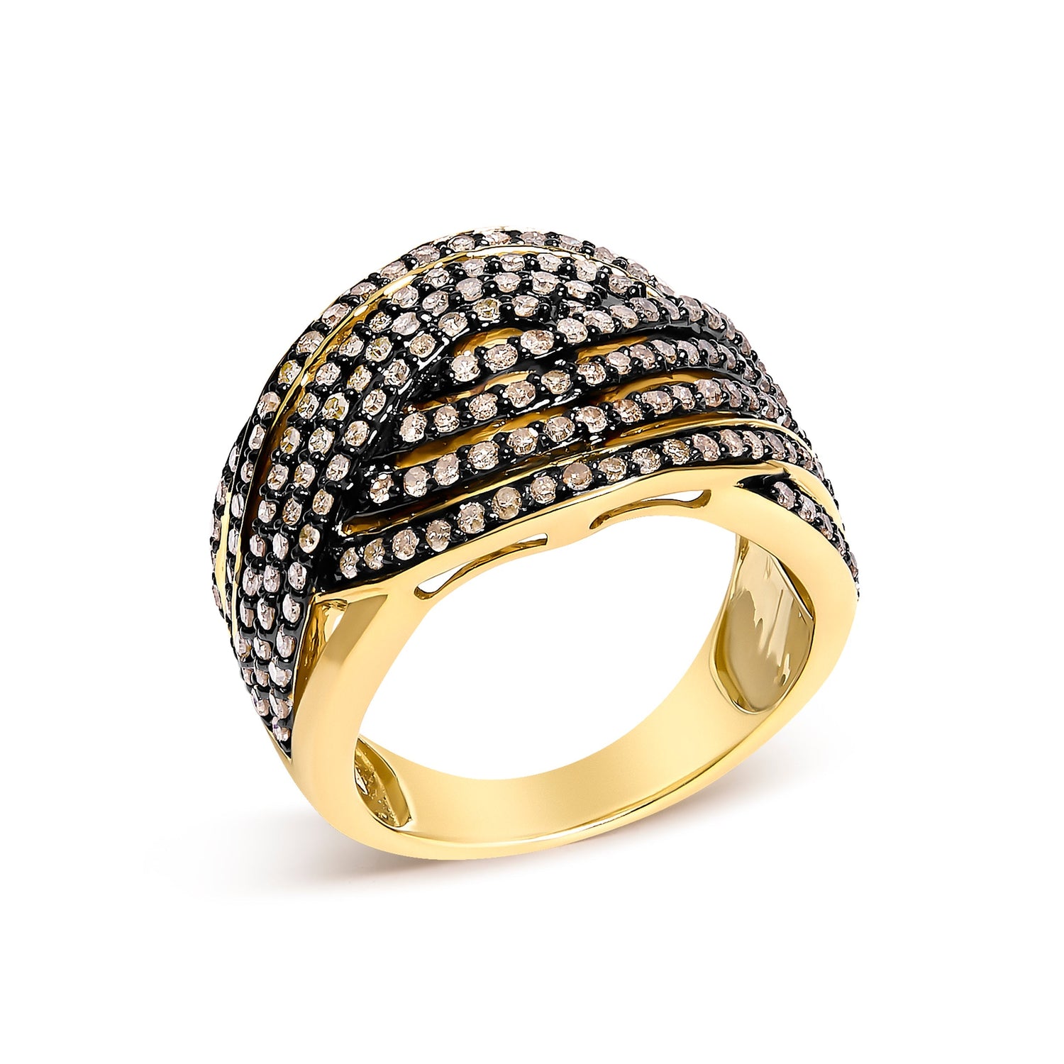 10K Yellow Gold Plated .925 Sterling Silver 1.0 cttw Champagne Diamond Crossover Ring  DestGlow