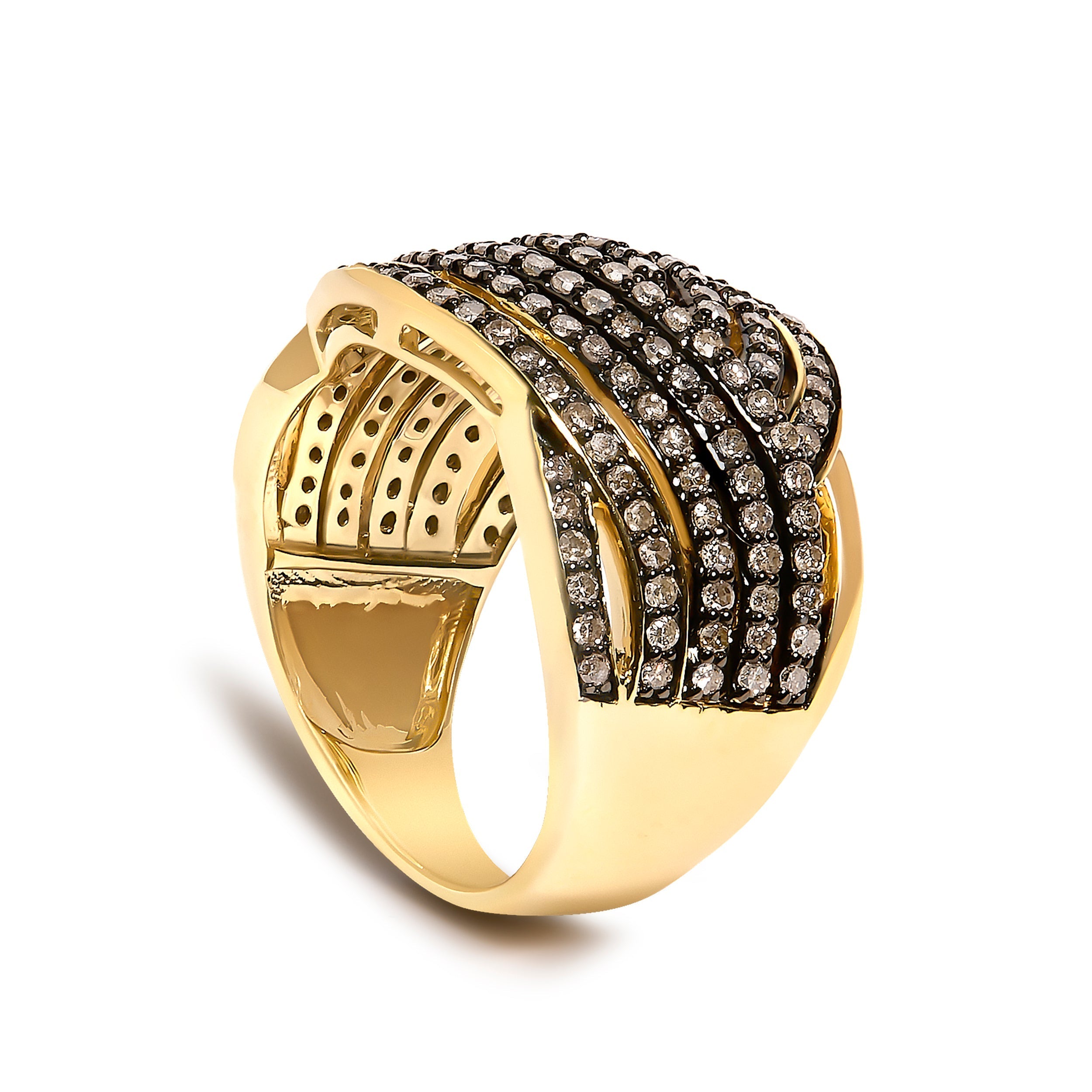 10K Yellow Gold Plated .925 Sterling Silver 1.0 cttw Champagne Diamond Crossover Ring  DestGlow