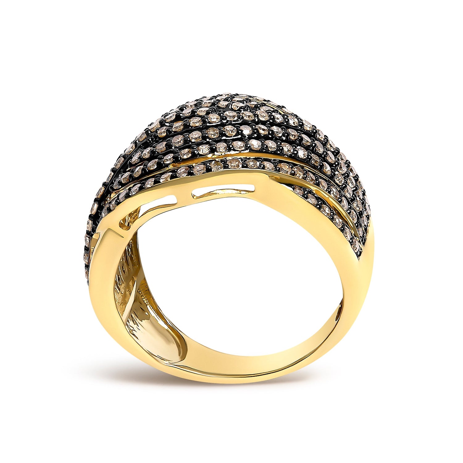 10K Yellow Gold Plated .925 Sterling Silver 1.0 cttw Champagne Diamond Crossover Ring  DestGlow