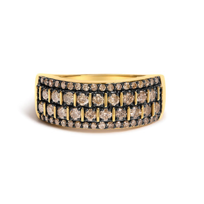 10K Yellow Gold Plated .925 Sterling Silver 3/4 cttw Champagne Diamond Band Ring  DestGlow
