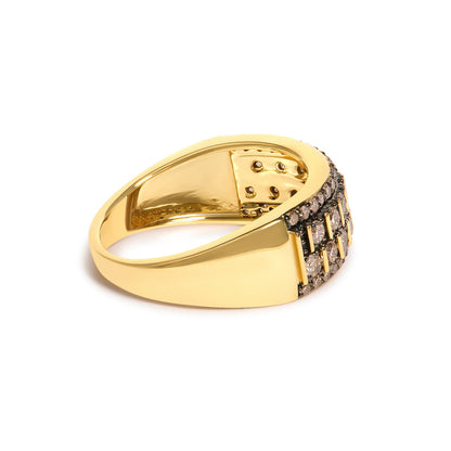 10K Yellow Gold Plated .925 Sterling Silver 3/4 cttw Champagne Diamond Band Ring  DestGlow