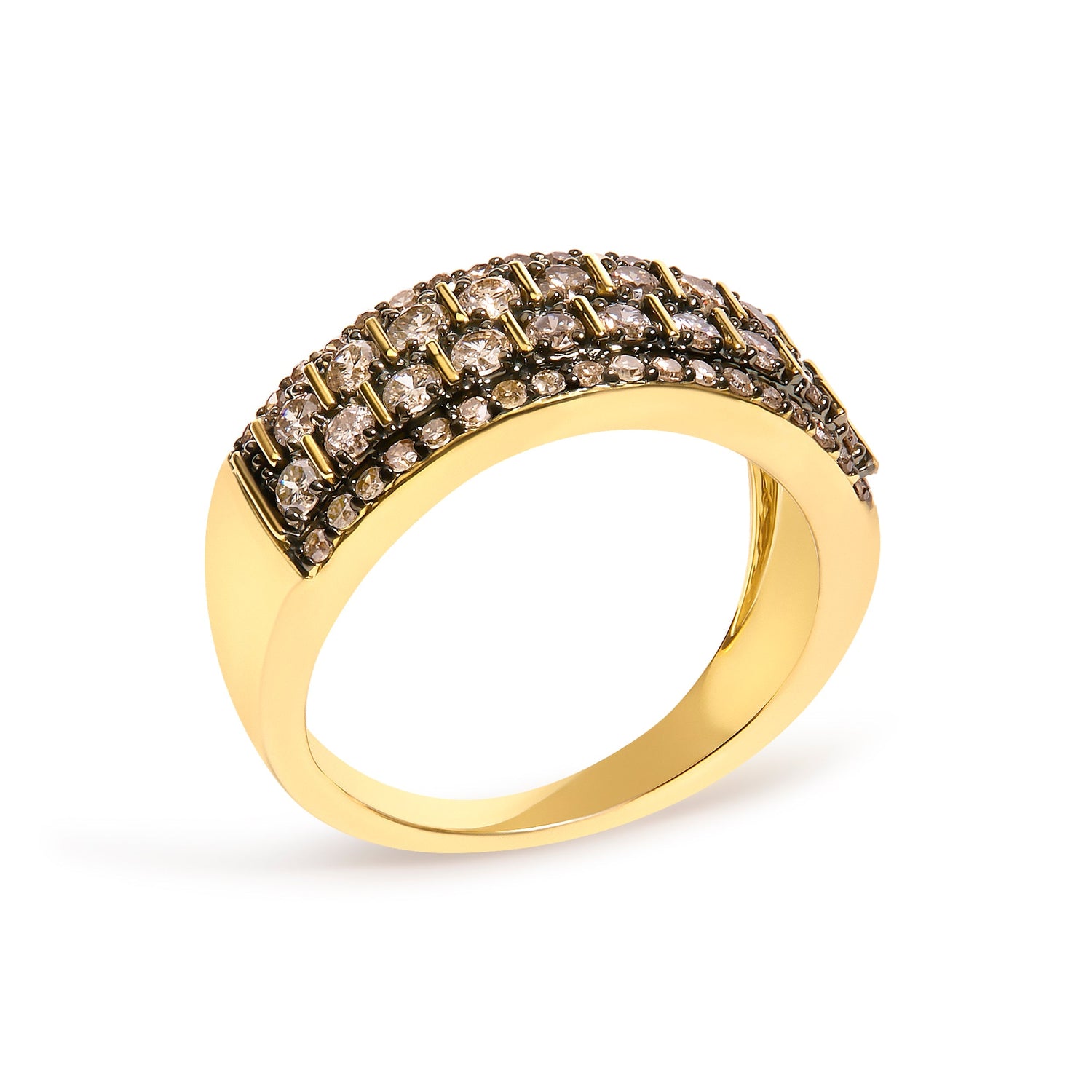 10K Yellow Gold Plated .925 Sterling Silver 3/4 cttw Champagne Diamond Band Ring  DestGlow