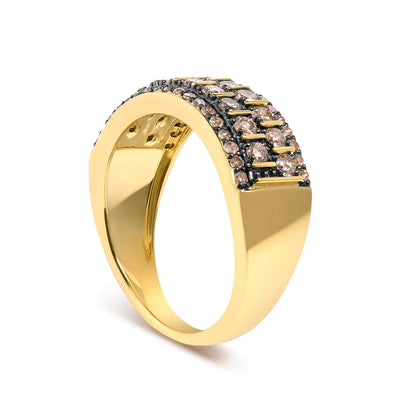10K Yellow Gold Plated .925 Sterling Silver 3/4 cttw Champagne Diamond Band Ring  DestGlow