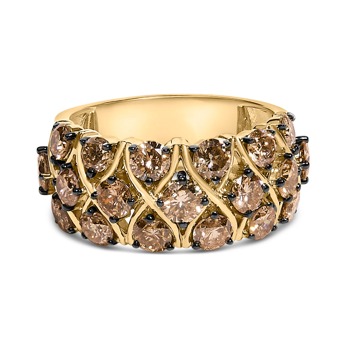 10K Yellow Gold Plated .925 Sterling Silver 3.0 Cttw Champagne Diamond Multi Lattice Band Ring - Size 7 - DestGlow
