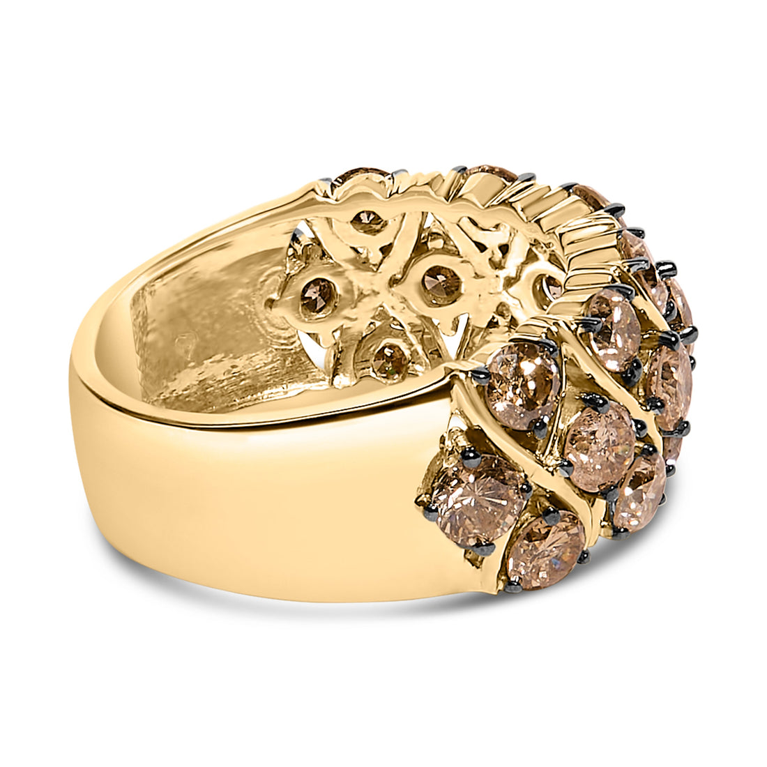 10K Yellow Gold Plated .925 Sterling Silver 3.0 Cttw Champagne Diamond Multi Lattice Band Ring - Size 7 - DestGlow
