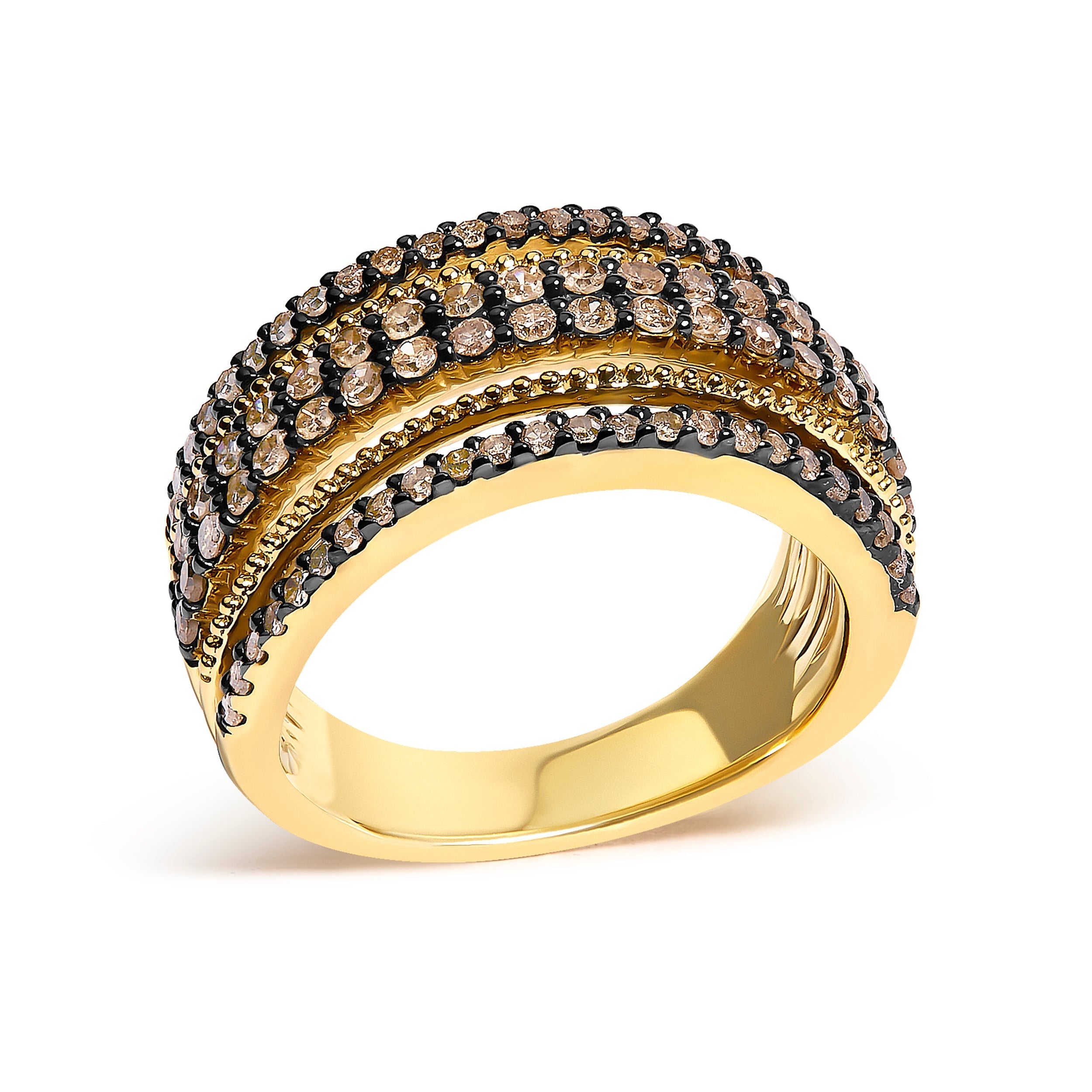 10K Yellow Gold Plated Sterling Silver 1.00 Cttw Champagne Diamond Multi Layer Band Ring  DestGlow